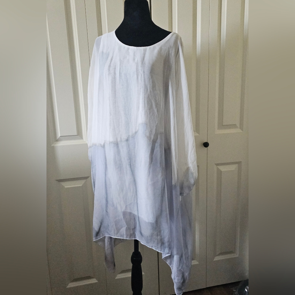 Sheer Tunic Blouse Violet Ruby Flowy Whimsical Sz M White  Blue Grey NWT